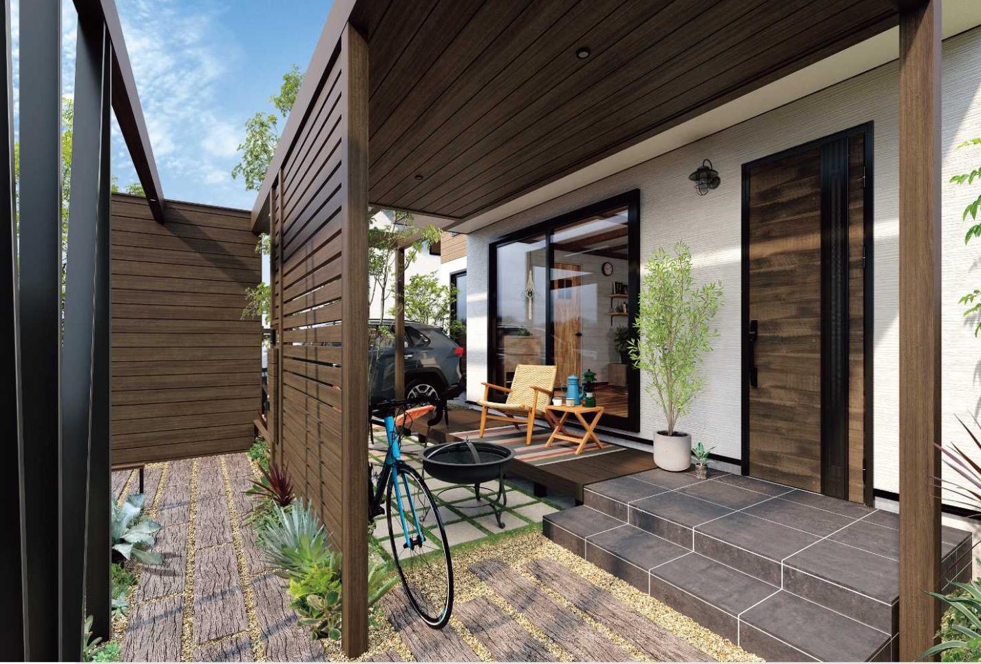 屋根と目隠しフェンスでつくる、おしゃれで快適な玄関アプローチ 屋根と目隠しフェンスでつくる、おしゃれで快適な玄関アプローチ