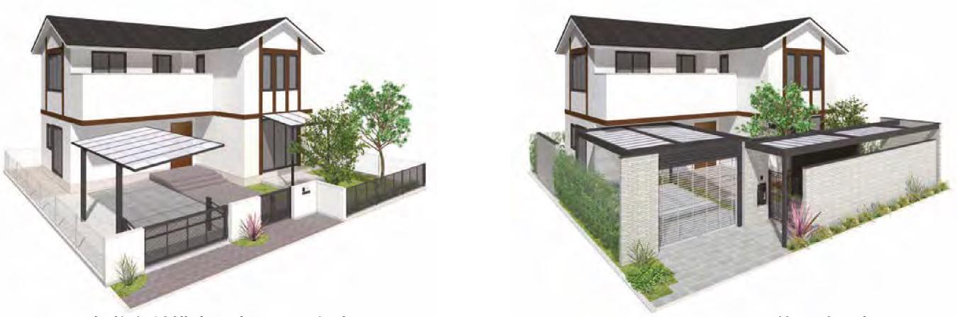 屋根と目隠しフェンスでつくる、おしゃれで快適な玄関アプローチ